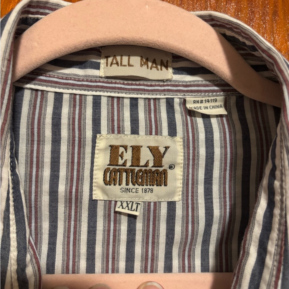 ELY CATTLEMAN Blue and Maroon Men’s Striped Button Down Shirt Tall Man Size XXLT - Picture 2 of 5